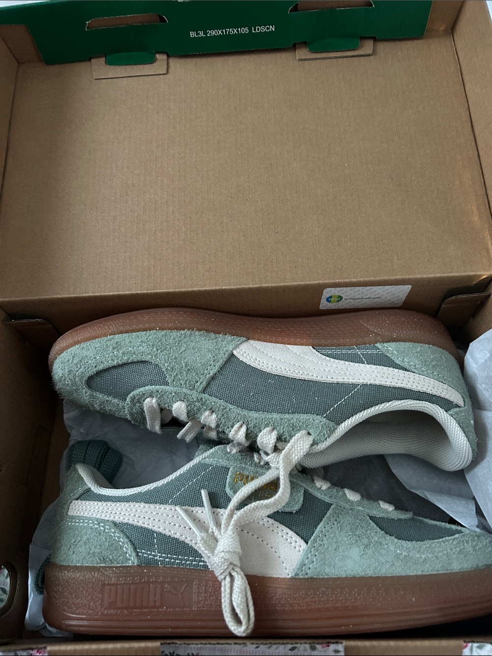 Puma Palermo Vintage Green and White Sneakers with Bold Logo